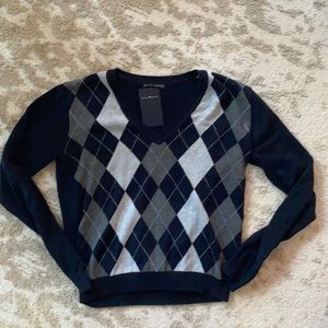 Brandy Melville Gray Argyle Sweater V-neck